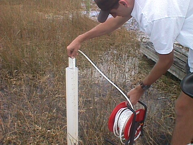 Walter Wilcox measuring water level